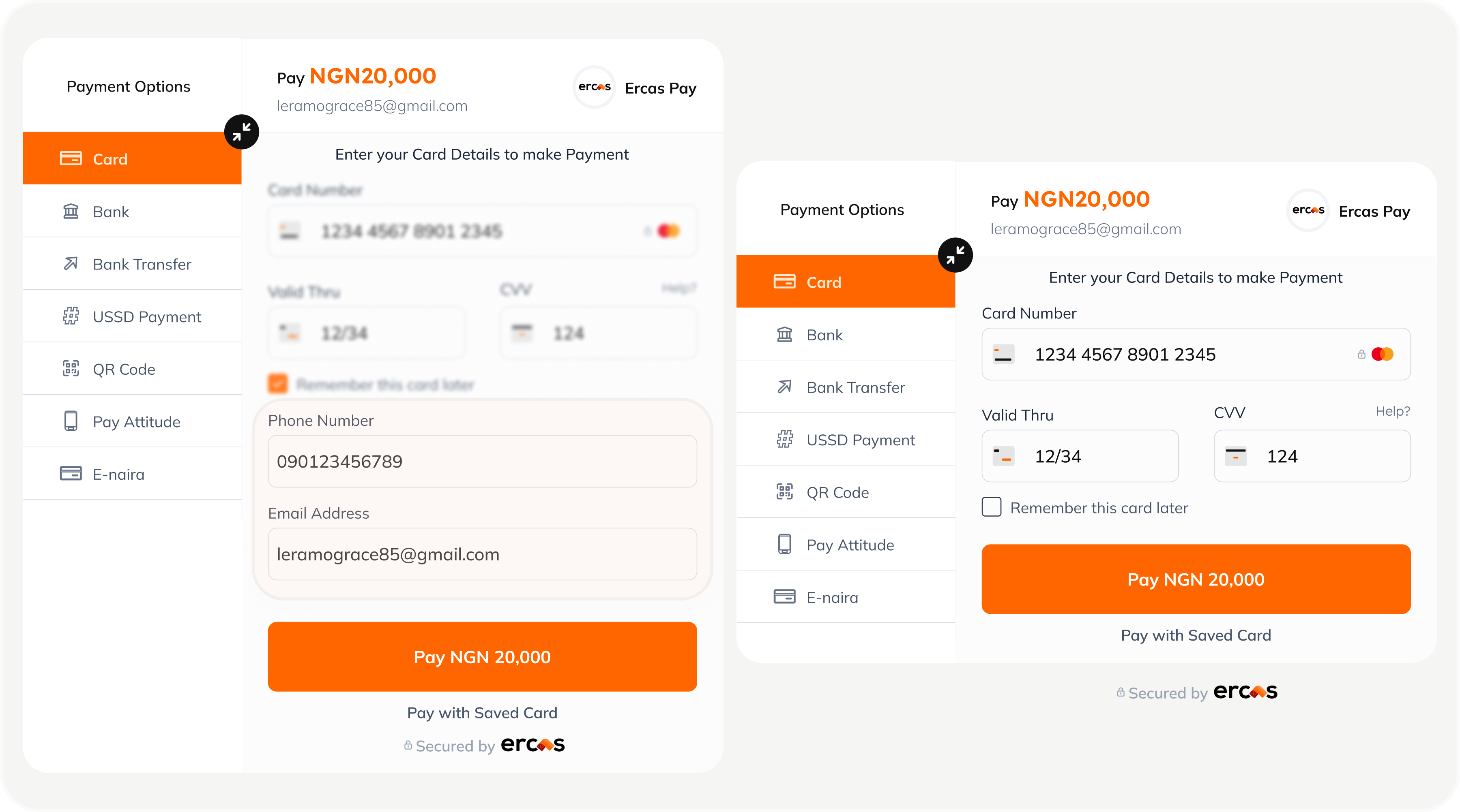 An image showing what a part of the Onboarding process on ErcasPay looks like