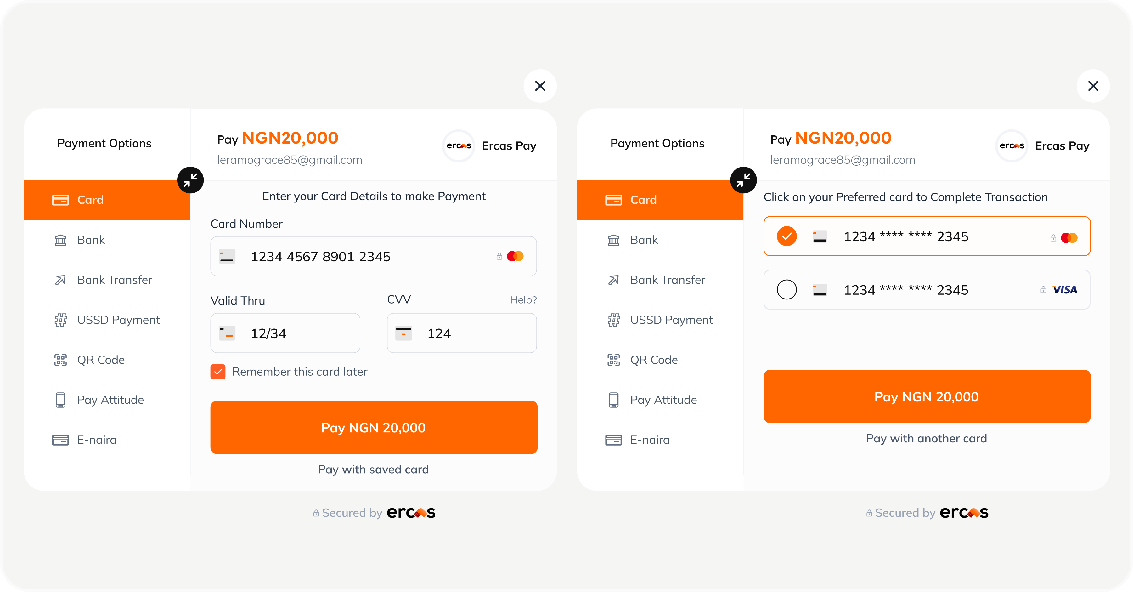 The visuals for the onboarding flow of the Ercas merchant dashboard